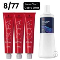 Kit 3X Igora 8/77 Louro Cobre E 1X Ox 30 Vol. 1L (4 Itens)