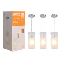 Kit 3x Luminária Pendente De Teto First Gelo 1 Luz E27 Llum - Branco-Gelo