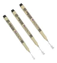 Kit 3x Marcador Tecnico Pigma Micron 2/3/4 Preto Sakura