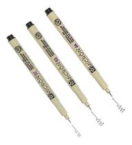 Kit 3x Marcador Tecnico Pigma Micron 2/3/4 Preto Sakura