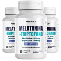 Kit 3x Mela tonina com Trip tofano Magnésio Uso Noturno Suplemento Alimentar para Adultos 60 Cápsulas Sem Acucar Sem Gluten