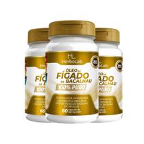 Kit 3x OLEO DE FIGADO DE BACALHAU 60 CAPS - HERBOLAB C