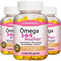 KIT 3X ômega 3,6,9 Mulher (Linhaça, Prímula e Borragem) + Vitamina E 60 cápsulas Maxinutri KIT 3X ômega 3,6,9 Mulher (Linhaça, Prímula e Borragem) + Vitamina E 60 cápsulas Maxinutri