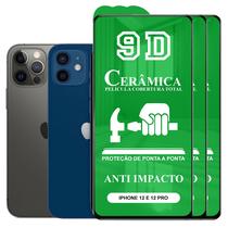 Kit 3x Película 9D Cerâmica P/ iPhone 12 e 12 Pro - Protetora Anti Impacto Queda Choque Shock Flexível Nano - CTech
