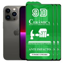 Kit 3x Película 9D Cerâmica P/ iPhone 13 Pro Max - Protetora Anti Impacto Queda Choque Shock Flexível Nano
