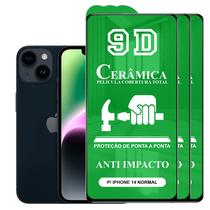 Kit 3x Película 9D Cerâmica P/ iPhone 14 normal - Protetora Anti Impacto Queda Choque Shock Flexível Nano