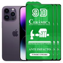 Kit 3x Película 9D Cerâmica P/ iPhone 14 Pro Max - Protetora Anti Impacto Queda Choque Shock Flexível Nano