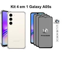 Kit 3x Películas 3D de Vidro Privacidade + Capa Anti Impacto Transparente para Samsung Galaxy A05S