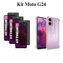 Kit 3x Películas 3D de Vidro Privativa + Capinha Anti Choque para Motorola Moto G24