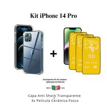 Kit 3x Películas de Cerâmica Fosca + Capa Capinha Transparente para Iphone 14 Pro