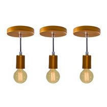 kit 3x Pendente Tubo Cilindro Alumínio 10cm Cobre + Filamento Carbono G95 220V St458