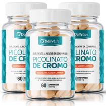 kit 3x Picolinato de Cromo - 60 Comprimidos com Cálcio, Auxilia no Metabolismo de Proteínas, Carboidratos e Gorduras, Livre de Glúten
