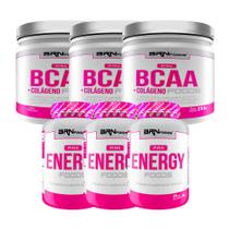 KIT - 3x Pink BCAA com Colágeno 250g + 3x Pink Energy 60 caps - BRN Foods