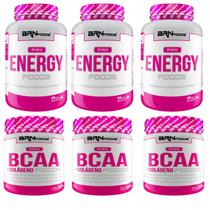 KIT - 3x Pink BCAA com Colágeno 250g + 3x Pink Energy 60 caps - BRN Foods
