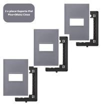 Kit 3x Placa Espelho 4x2 1 Modulo Pial Plus+(Mais) 618501CZ+Cinza Suporte