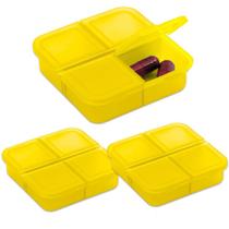 Kit 3x Porta Comprimidos com 4 Divisórias TopGet Amarelo