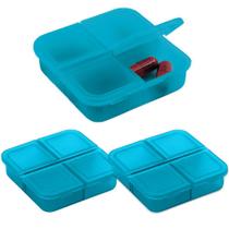 Kit 3x Porta Comprimidos com 4 Divisórias TopGet Azul Claro