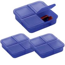 Kit 3x Porta Comprimidos com 4 Divisórias TopGet Azul
