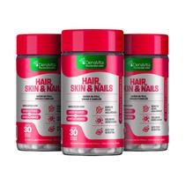 Kit 3x Pote Hair Skin & Nails - Biotina + Ácido Hialurônico + Colágeno Hidrolisado - Vegano - Denavita