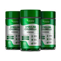Kit 3x Pote Spirulina Com Chlorela 2x1, Rico em Proteínas, Vitaminas B, Selênio, Vegano, Denavita