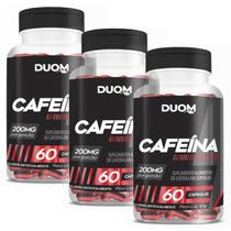 Kit 3x Potes Cafeína Anidra 180 Capsulas Em Pó Comprimidos 200mg Suplemento Premium 100% Puro Natural Duom Café Treino Academia
