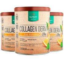 Kit 3x Potes Collagen Derm Laranja Ácido Hialurônico - 330g Colágeno Pele Proteínas Vitaminas
