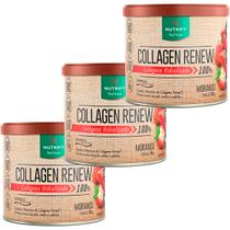 Kit 3x Potes Collagen Renew Sabores Morango Verisol Hidrolisado Suplemento Alimentar Natural 100% Puro - Nutrify 300g Colágeno