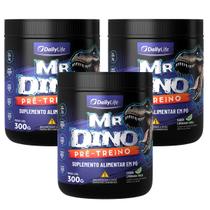 Kit 3x Pre Treino Mr Dino Suplemento em Po Arginina Taurina Tirosina Cafeina Pre-Workout 300g - Daily Life Kit 3x Pre Treino Mr Dino Suplemento em Po Arginina Taurina Tirosina Cafeina Pre-Workout 300g - Daily Life