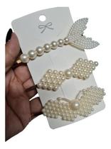 Kit 3x Presilha Grampo Para Cabelo Pérola