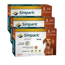 Kit 3x Simparic antipulgas para Cães de 5,1 a 10Kg - 20mg - cx com 3 compr - Zoetis