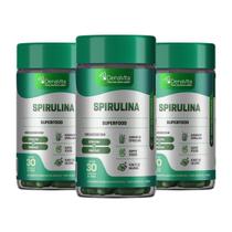Kit 3x Spirulina Pura Premium, Rico em Proteínas, Vitaminas e Selênio, Vegana, Denavita