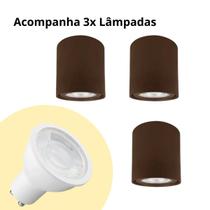 Kit 3x Spot Sobrepor Marrom 2290 Direcionável Redondo + Lâmpada