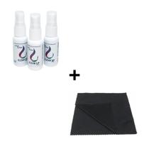 Kit 3x Spray Limpador Óculos Celular Tela + 10x Flanelas de Microfibra Preta Kit 3x Spray Limpador Óculos Celular Tela + 10x Flanelas de Microfibra Preta