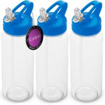 Kit 3x Squeeze com Canudo Retrátil 610 ml Fun TopGet Azul