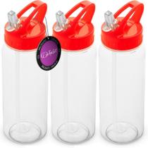 Kit 3x Squeeze com Canudo Retrátil 610 ml Fun TopGet Vermelho