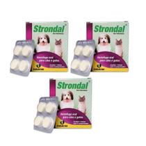 Kit 3X Strondal 4 Comprimidos Indubras Vermífugo Cães E