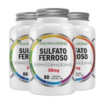 Kit 3x Sulfato Ferroso 30mg 60 Capsulas Flora Nativa do Brasil