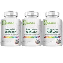 Kit 3x Suplemento Magnésio Quelato 60 Cápsulas 500mg Bionutri Concentrado 100% Puro Premium Original Natural Máxima Absorção