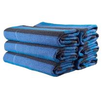 Kit 3x Toalha de Banho Listrada Grande 64x133cm Algodão Macio Azul E Cinza