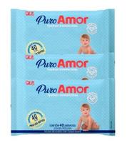 Kit 3x Toalha Umedecida Puro Amor Com 40 Unidades - Qlb