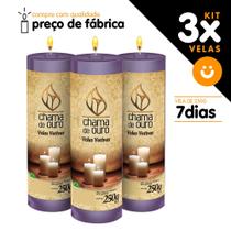 Kit 3x Vela De 7 Dias Atacado 250g Velas Na Cor Lilás - Chama de Ouro