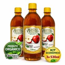 Kit 3x Vinagre de Fruta Maçã Orgânico Zero Açúcar 530ml Montes Verdes