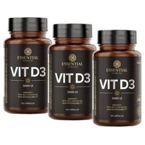 Kit 3x Vit D3 2000UI - (120 Capsulas cada) - Essential Nutrition