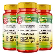 Kit 3x Vitamina B12 Cianocobalamina 60 Cápsulas Vegetarianas - Unilife