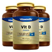 KIT 3X Vitamina D (2000ui) corante natural cúrcuma 60 Softgel - Vitaminlife