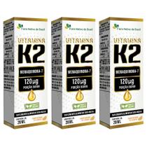 KIT 3X Vitamina K2 em gotas (Menaquinona-7) 120mcg 20ml - Flora Nativa Sabor:Laranja