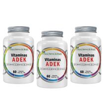 Kit 3x Vitaminas ADEK (VIT A, D, E e K) 60 Cápsulas Flora Nativa