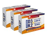 Kit 3x Vitaminas D3+K2 D3 2000ui + K2 149mcg 3x30 caps Flora Sabor:Sem sabor
