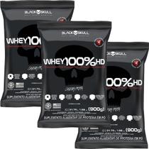 Kit 3X Whey 100% HD - 900g Refil Chocolate - Black Skull