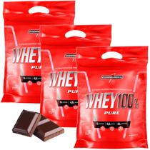 Kit 3x Whey Protein 100% Pure Concentrado Chocolate Refil 907g - Integralmedica